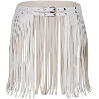 iiniim Falda de Borla Flecos de Cuero Mujer Adulto Punk Hip-Hop Mini Falda con Cinturón Cintura Ajustable con Hebilla…